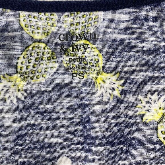 Crown & Ivy sleeveless top Small Petite Pineapple Print - Picture 4 of 5